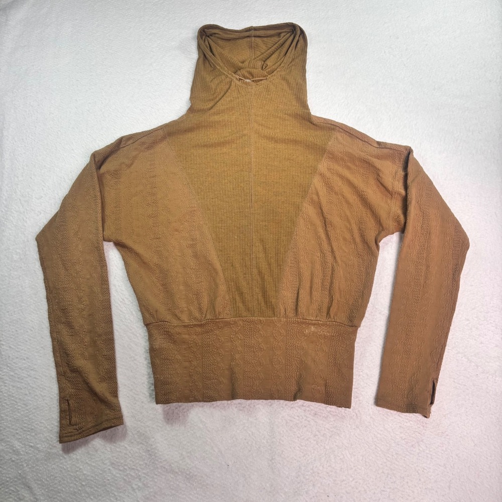 Free People Movement Hooded Activewear Long Sleeve Top Brown Womens Small